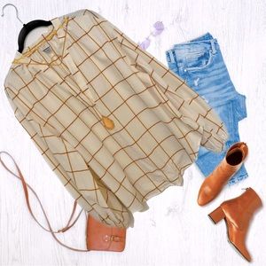 Comfy Cool Volume Sleeve Blouse Cream with Rust Orange lines A New Day Large